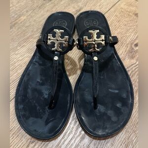 Black Tory Burch Mini Miller Jelly Sandals with Gold Logo